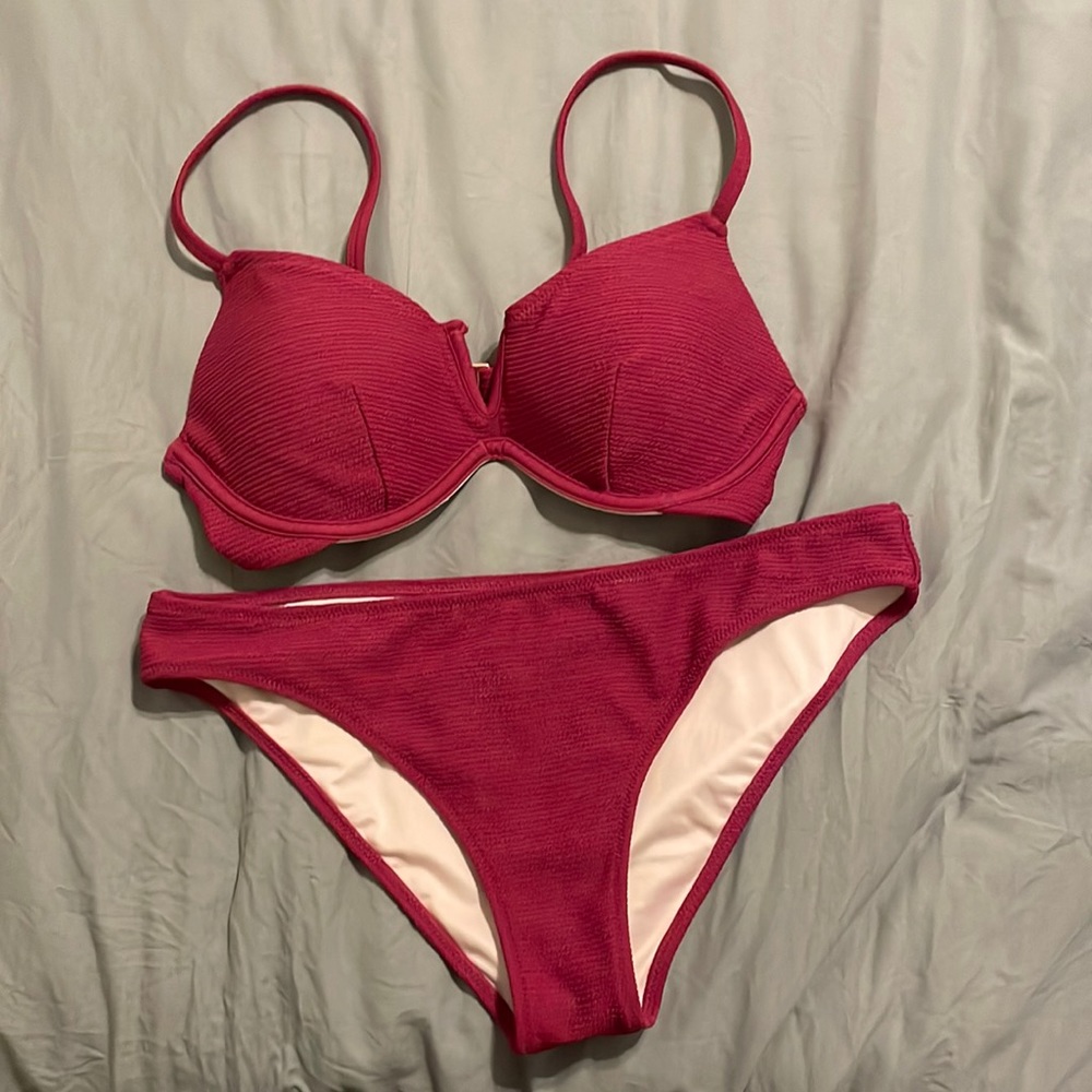 Pink two piece swim suit